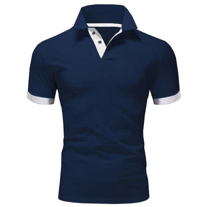 Momount Men Polo Shirt – Stand Collar Contrast Placket Slim Fit