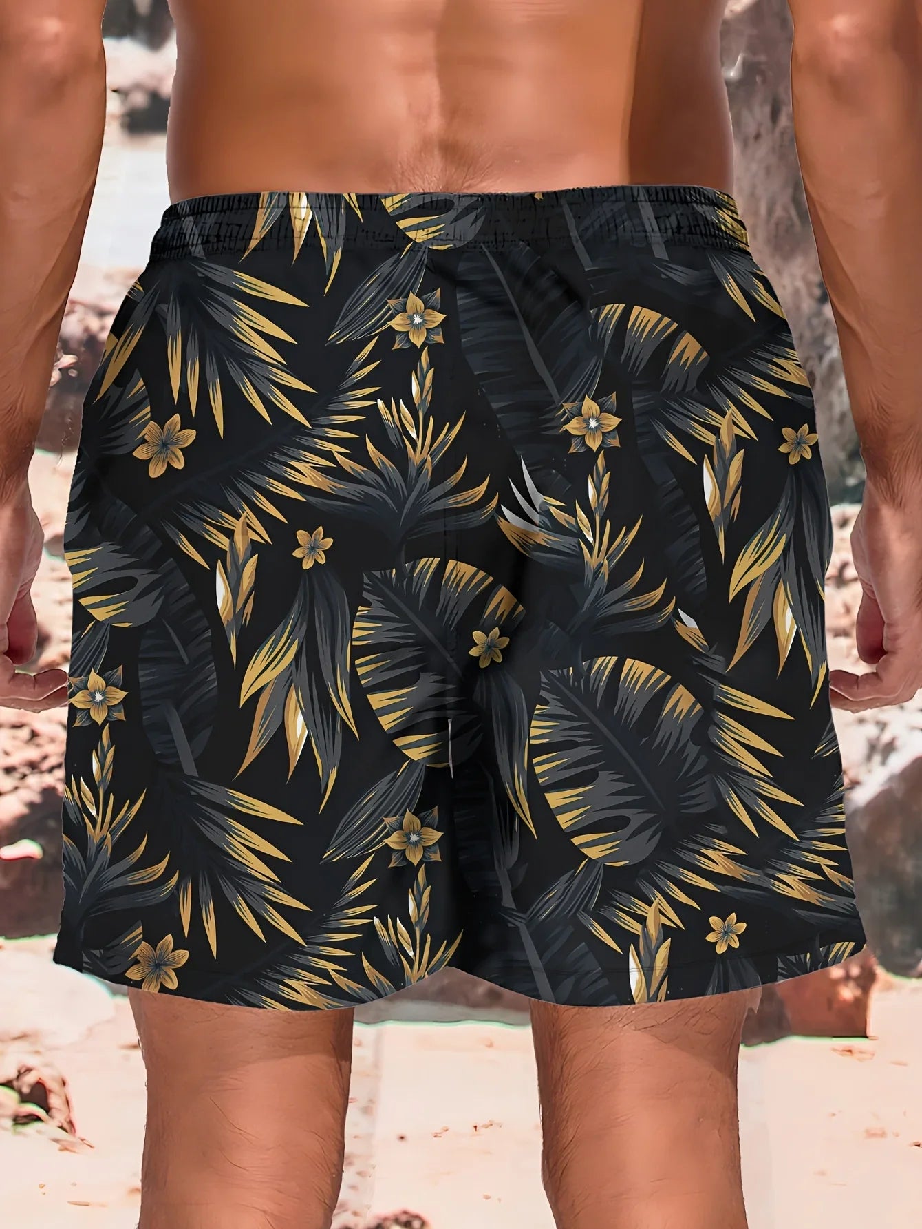 Momount Costume da Bagno Uomo – Stampa Foglia Tropicale Coulisse Lunghezza al Ginocchio
