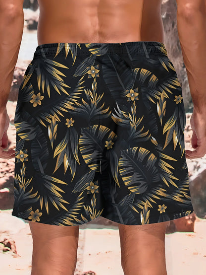 Momount Costume da Bagno Uomo – Stampa Foglia Tropicale Coulisse Lunghezza al Ginocchio