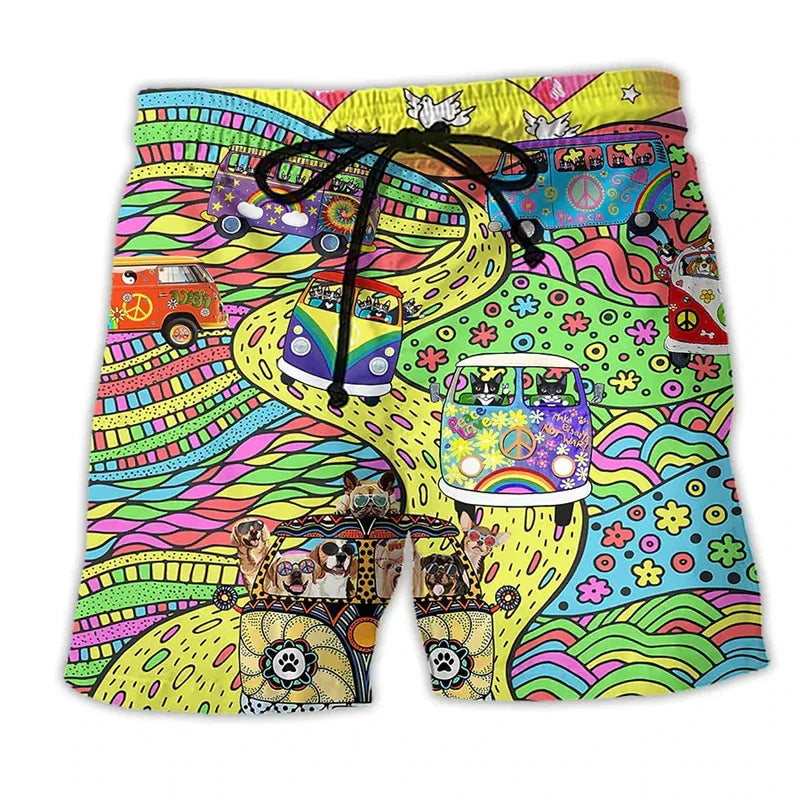 Momount Costume da Bagno Uomo – Stampa Grafica Hippie Van Coulisse Estate