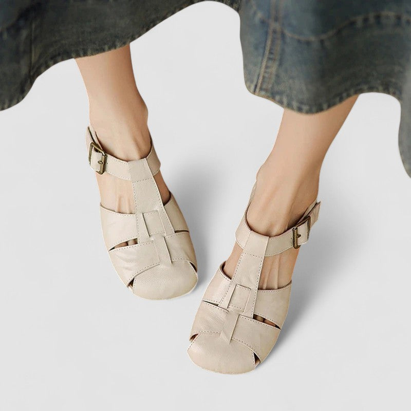 Momount Donna Sandali – Vintage Pelle Fibbia Tacco Largo