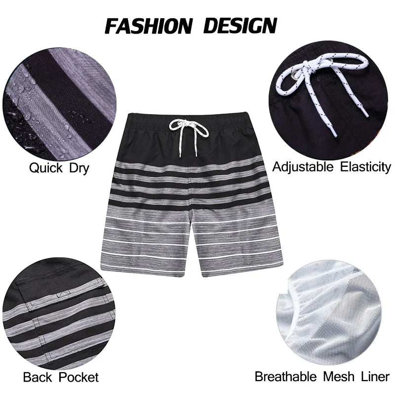 Momount Costume da Bagno Uomo – a Righe Coulisse Asciugatura Rapida Estate Spiaggia