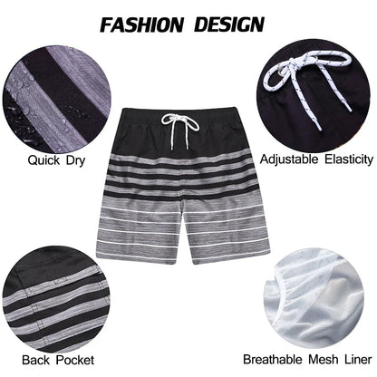 Momount Costume da Bagno Uomo – a Righe Coulisse Asciugatura Rapida Estate Spiaggia