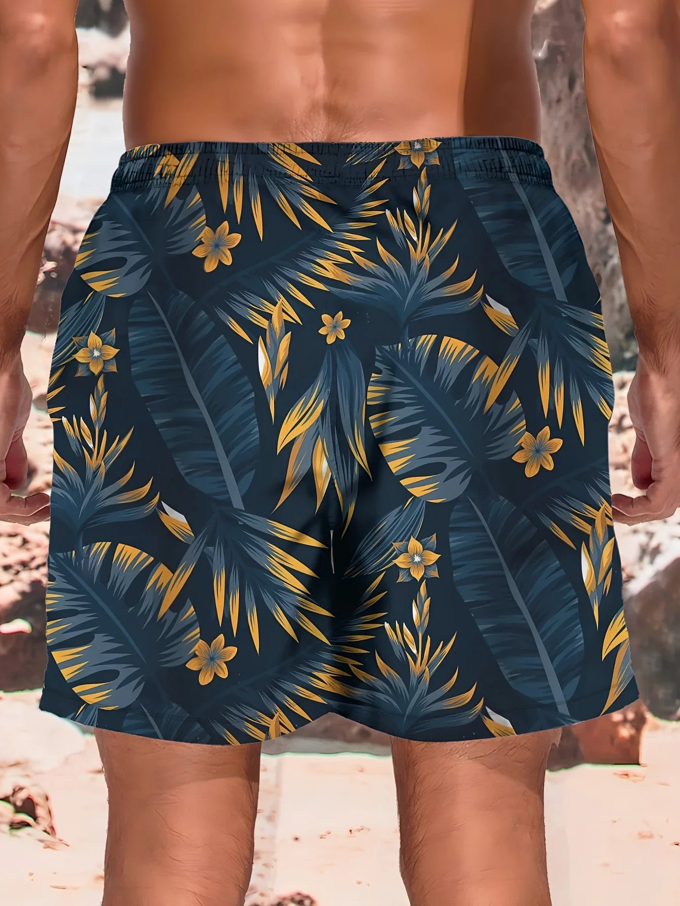 Momount Costume da Bagno Uomo – Stampa Foglia Tropicale Coulisse Lunghezza al Ginocchio
