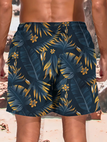Momount Costume da Bagno Uomo – Stampa Foglia Tropicale Coulisse Lunghezza al Ginocchio