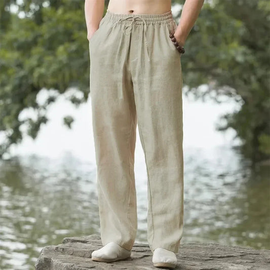 Momount Men Linen Wide Leg Pants
