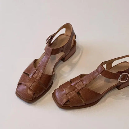Cordelia Vintage Leather Mary Jane Block Heel Sandals