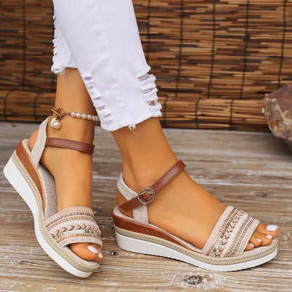 Momount Donna Sandali con Zeppa – Comfort Plateau Cinturino Posteriore Fibbia Casual Estivo Intrecciato
