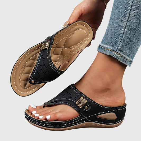 Momount Donna Slide Infradito con Zeppa – Pelle Tagliati a Laser Listino Sottopiede Trapuntato