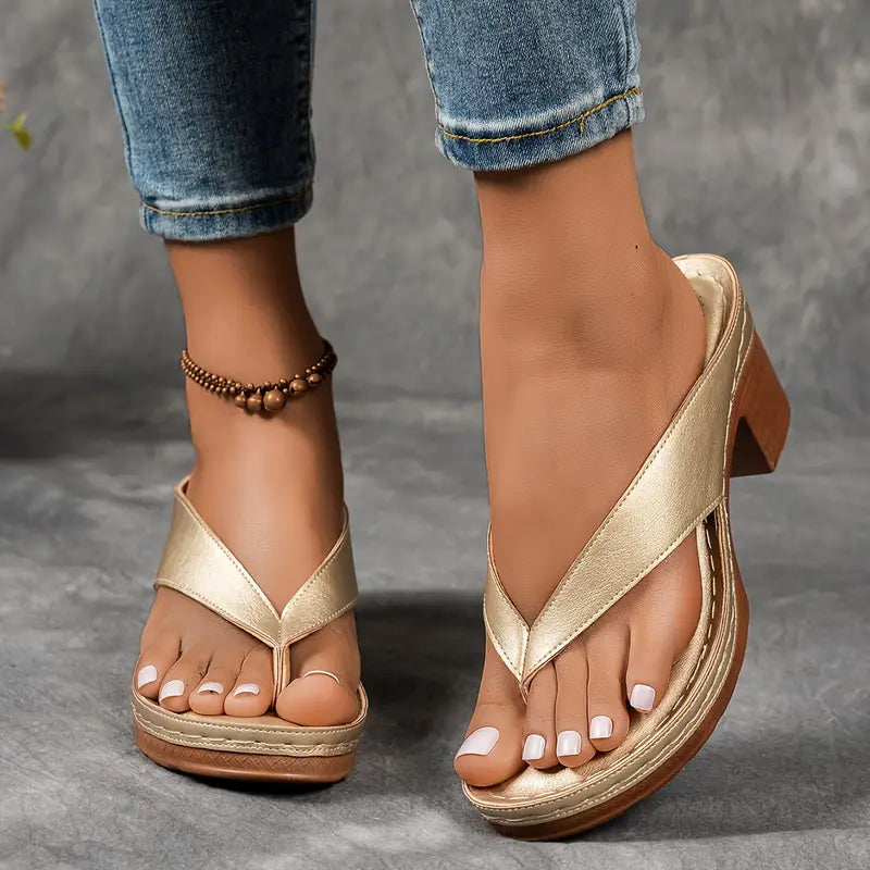 Momount Donna Sandali Infradito con Tacco – Pelle Tacco Largo Infradito Sottopiede Imbottito