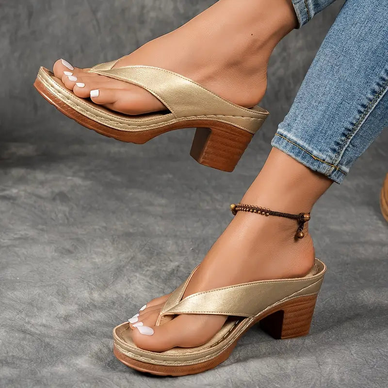 Momount Donna Sandali Infradito con Tacco – Pelle Tacco Largo Infradito Sottopiede Imbottito