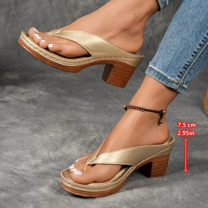 Momount Donna Sandali Infradito con Tacco – Pelle Tacco Largo Infradito Sottopiede Imbottito