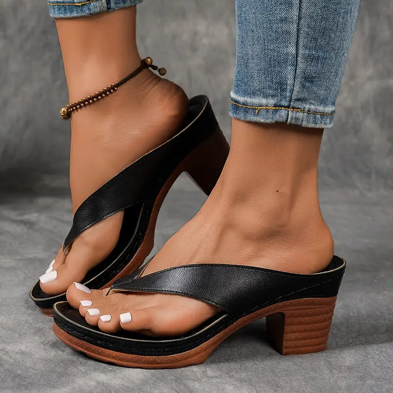 Momount Donna Sandali Infradito con Tacco – Pelle Tacco Largo Infradito Sottopiede Imbottito