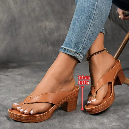 Momount Donna Sandali Infradito con Tacco – Pelle Tacco Largo Infradito Sottopiede Imbottito