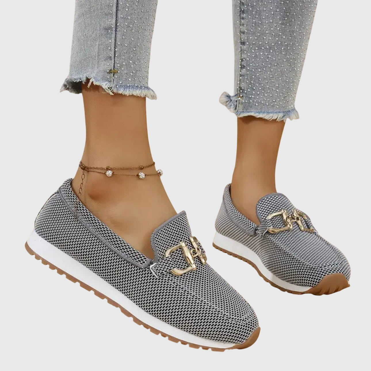 Momount Donna Mocassini in Maglia – Mesh Morsetto Oro Plateau Slip-On Comfort