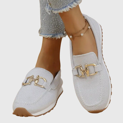 Momount Donna Mocassini in Maglia – Mesh Morsetto Oro Plateau Slip-On Comfort