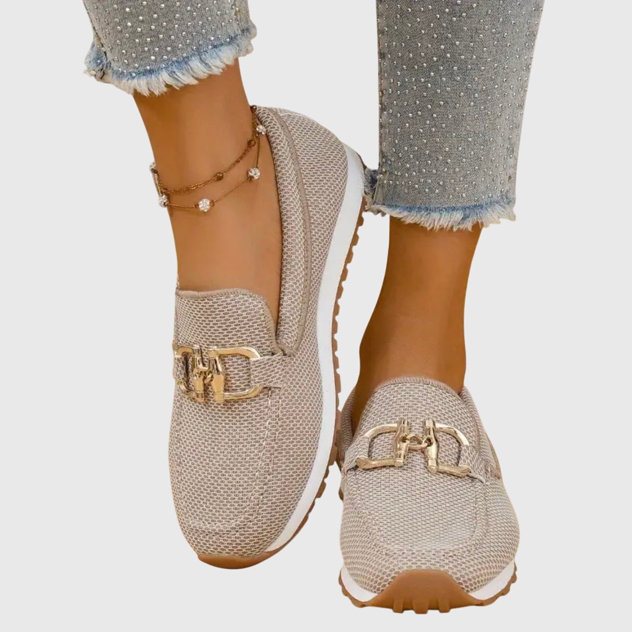 Momount Donna Mocassini in Maglia – Mesh Morsetto Oro Plateau Slip-On Comfort