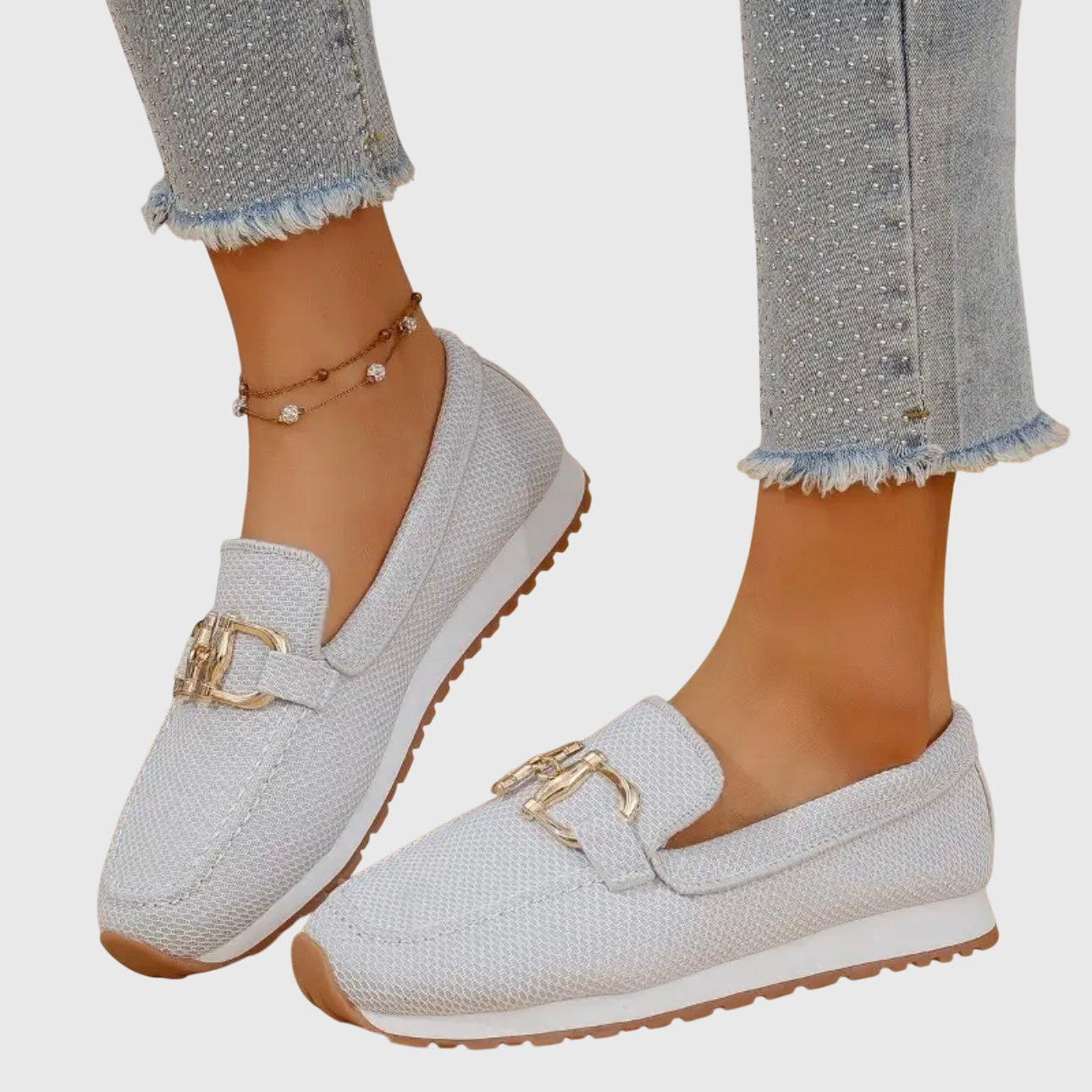 Momount Donna Mocassini in Maglia – Mesh Morsetto Oro Plateau Slip-On Comfort