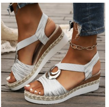Momount Donna Sandali Espadrillas con Zeppa – Bianchi Plateau Anello a O Cinturino Posteriore
