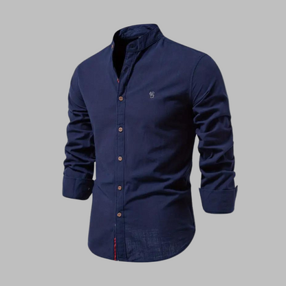 Momount Uomo Camicia – Manica Lunga Collo alla Coreana a Bottoni Stile Militare