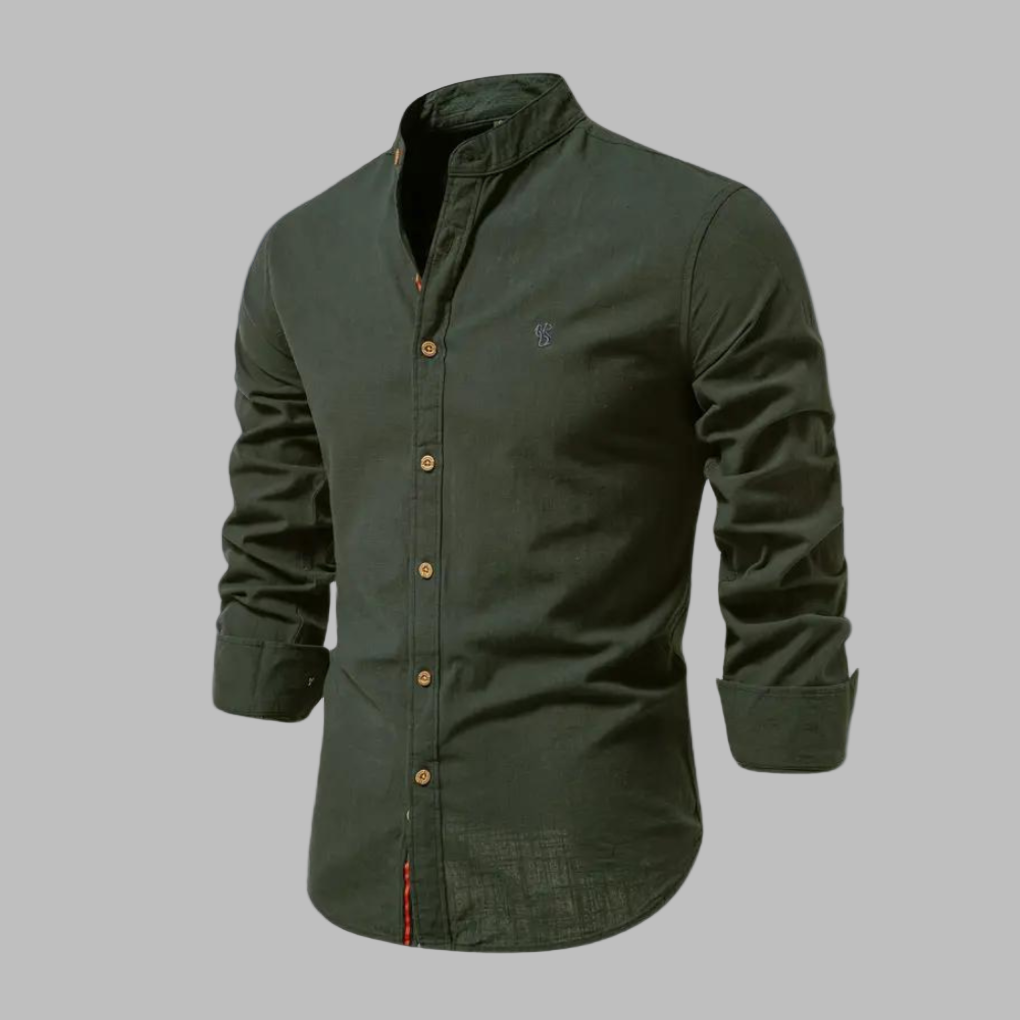 Momount Uomo Camicia – Manica Lunga Collo alla Coreana a Bottoni Stile Militare