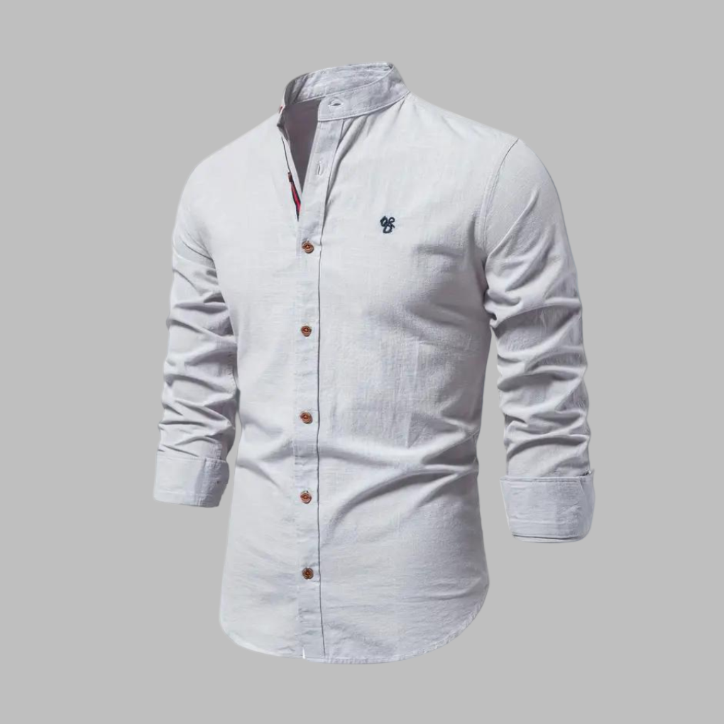 Momount Uomo Camicia – Manica Lunga Collo alla Coreana a Bottoni Stile Militare