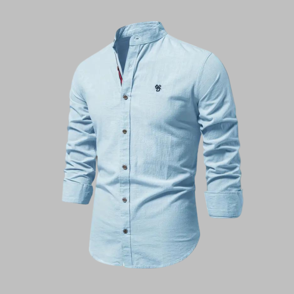 Momount Uomo Camicia – Manica Lunga Collo alla Coreana a Bottoni Stile Militare
