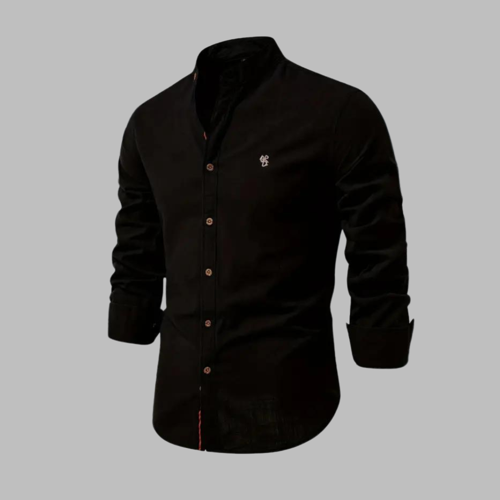 Momount Uomo Camicia – Manica Lunga Collo alla Coreana a Bottoni Stile Militare