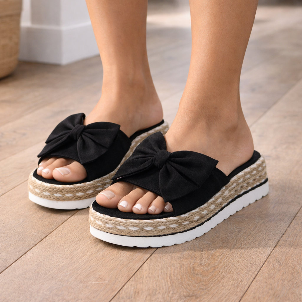 Momount Donna Sandali Espadrillas – Pelle Scamosciata con Fiocco Plateau Slide Comfort