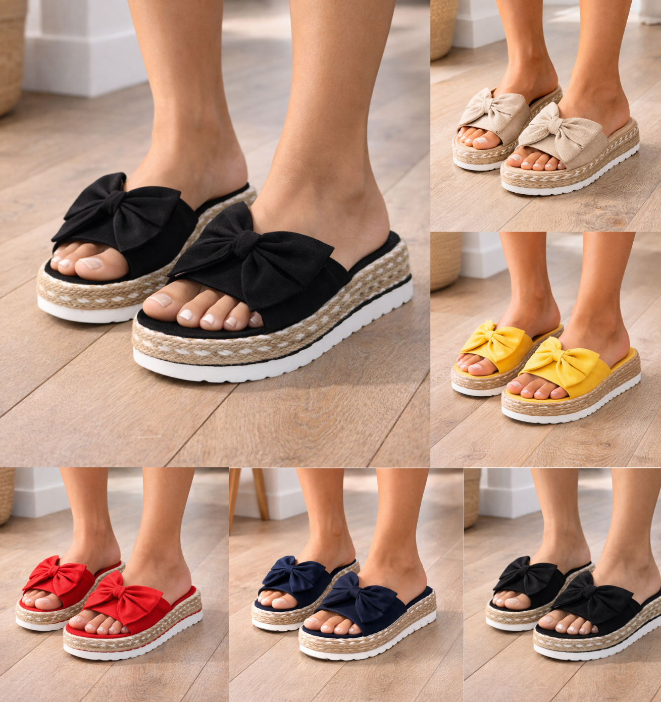 Momount Donna Sandali Espadrillas – Pelle Scamosciata con Fiocco Plateau Slide Comfort