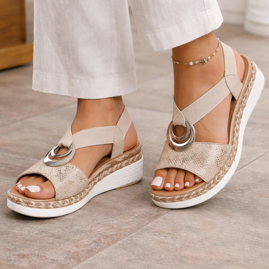 Momount Donna Sandali Espadrillas con Zeppa – Cinturini Incrociati Metallizzati Comfort