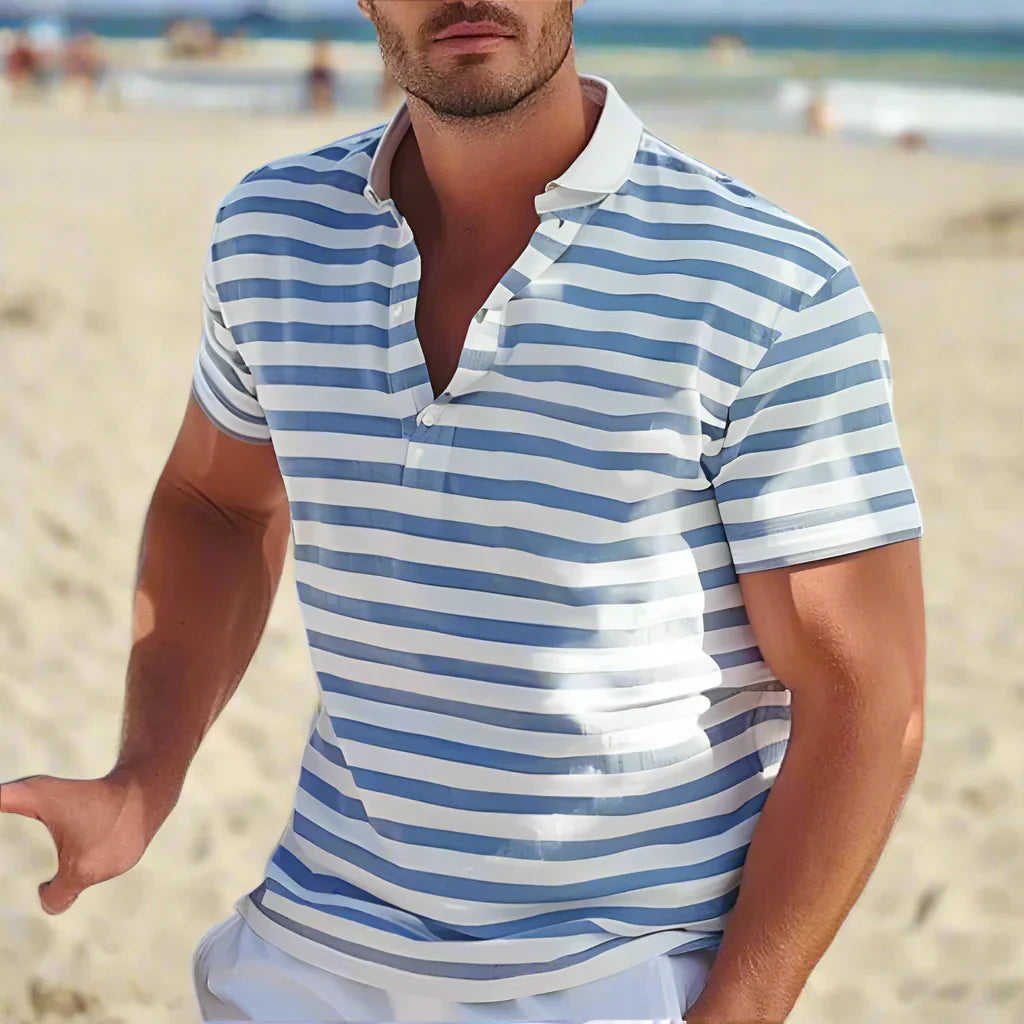Momount Uomo Polo a Righe – Manica Corta Estiva da Spiaggia Casual