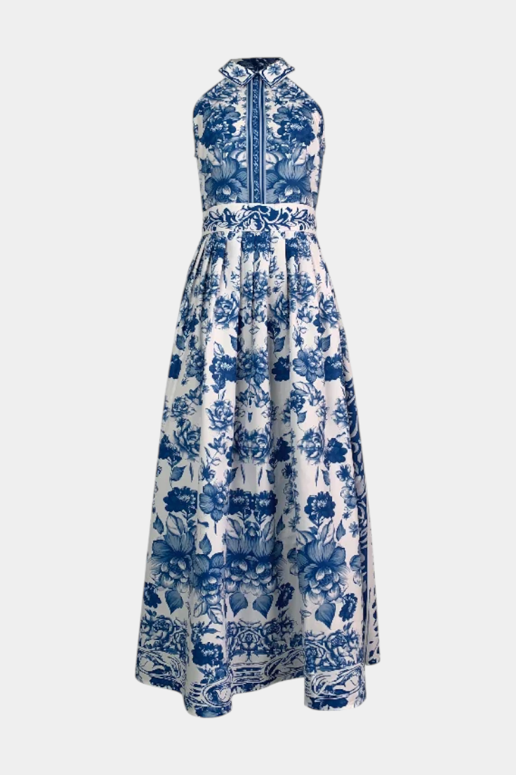 Momount Donna Vestito Maxi Floreale – Scollo all'Americana Senza Maniche Elegante