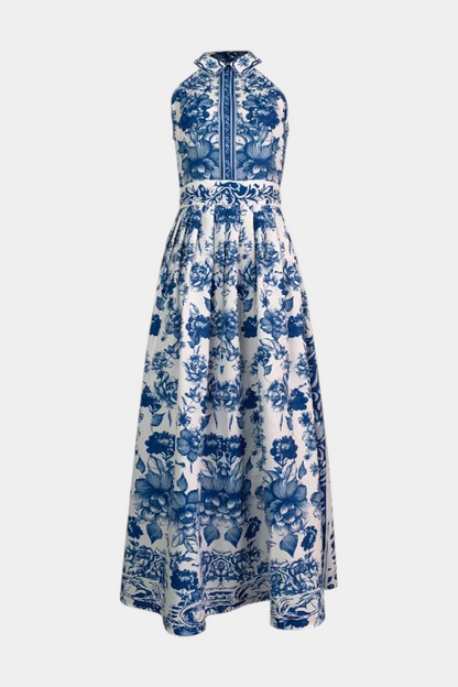 Momount Donna Vestito Maxi Floreale – Scollo all'Americana Senza Maniche Elegante