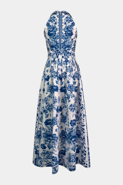 Momount Donna Vestito Maxi Floreale – Scollo all'Americana Senza Maniche Elegante