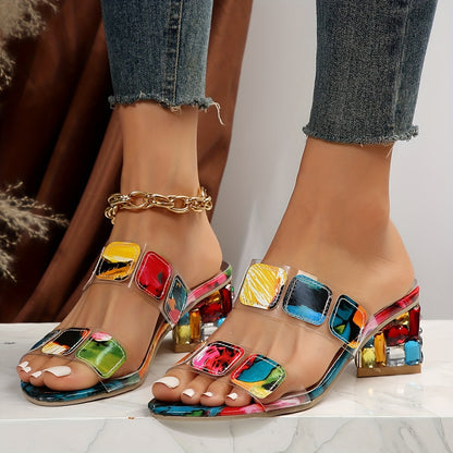 Momount Donna Sandali – Gemma Quadrata Trasparente Tacco Largo