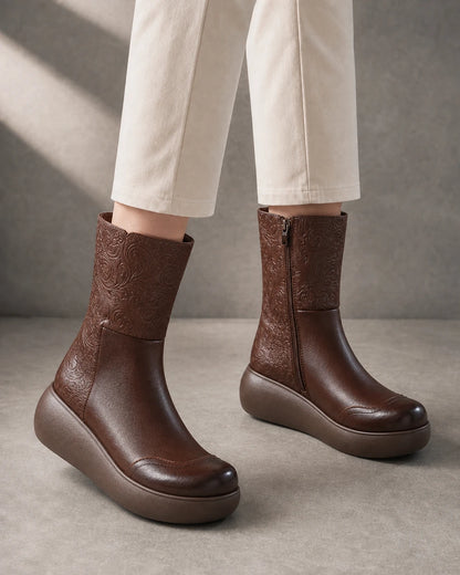 Vintage Embossed Platform Ankle Boots, brown hero. — beverly-brown-08-variant-hero.webp