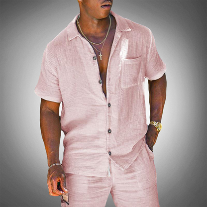 Momount Uomo Camicia di Lino – Manica Corta Abbottonata Casual Estiva