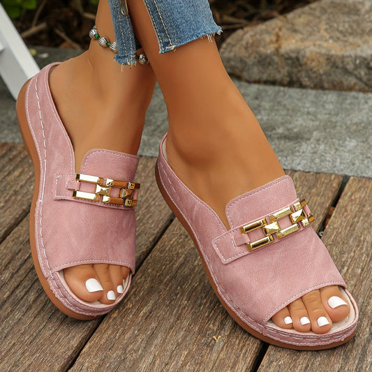 Momount Donna Sandali Slide – Camoscio Catena Dorata Zeppa Bassa