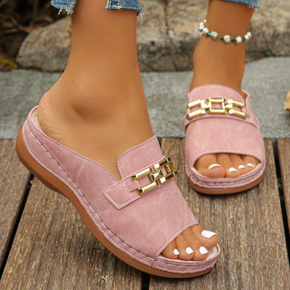 Momount Donna Sandali Slide – Camoscio Catena Dorata Zeppa Bassa