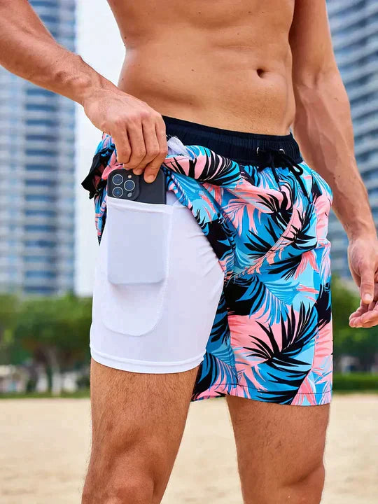 Momount Costume da Bagno Uomo – Stampa Palme Coulisse Fodera in Rete Asciugatura Rapida
