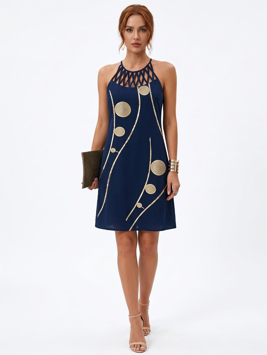 Gabriella Summer Midi Dress | Chic, Casual, Vibrant - Bleu marine - front