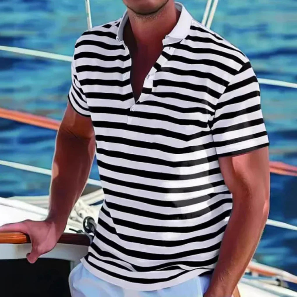 Momount Uomo Polo a Righe – Manica Corta Estiva da Spiaggia Casual