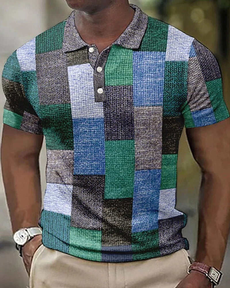 Momount Uomo Polo a Quadri – Patchwork Manica Corta Casual