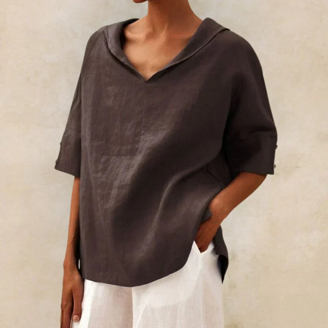 Momount Donna Camicia di Lino – Scollo a V Collo Lapel Oversize Estiva