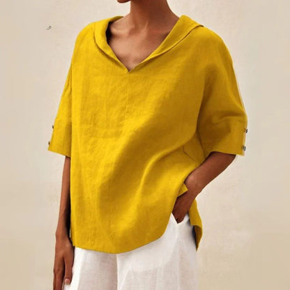Momount Donna Camicia di Lino – Scollo a V Collo Lapel Oversize Estiva