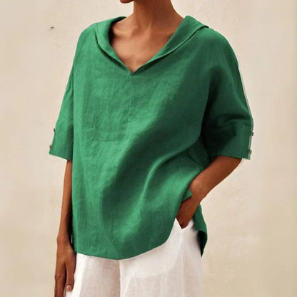 Momount Donna Camicia di Lino – Scollo a V Collo Lapel Oversize Estiva