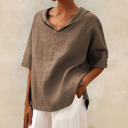 Momount Donna Camicia di Lino – Scollo a V Collo Lapel Oversize Estiva