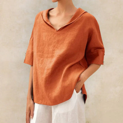 Momount Donna Camicia di Lino – Scollo a V Collo Lapel Oversize Estiva
