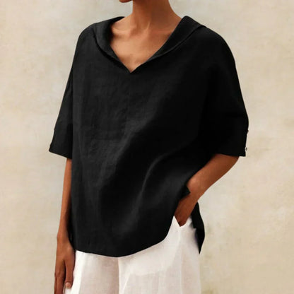 Momount Donna Camicia di Lino – Scollo a V Collo Lapel Oversize Estiva